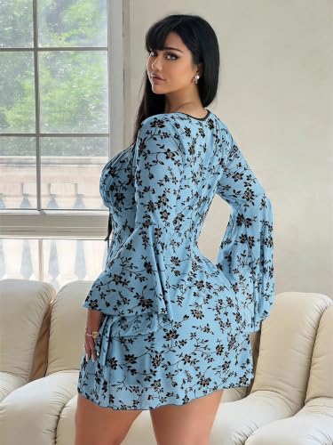 Image of Floerns Women's Plus Size Floral Gothic Dress Flare Long Sleeve Mesh Grunge A Line Dress