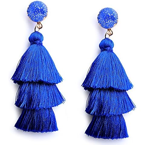 Me&Hz Fashion Blue Earrings Dangle Drop Royal Blue Tassel Earrings for Women Sapphire Blue Fringe Druzy Studs Bohemian Statement September Earrings Birthday Party Jewelry Gift Cover