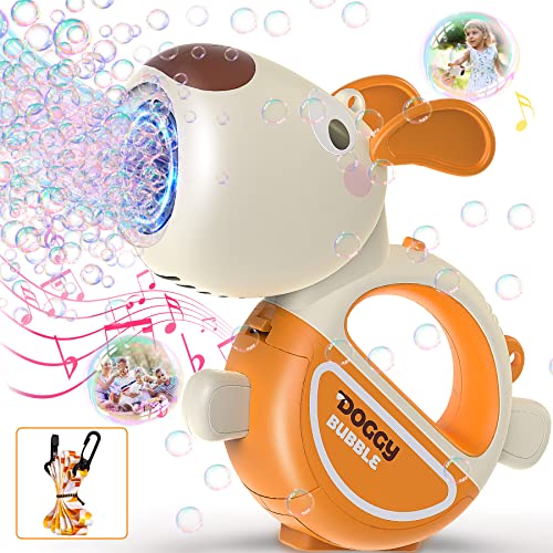 Image of Bubble Gun with Handle & Lanyard, Portable Automatic Dog Bubble Machine Gun for Toddlers Kids 1-3 4-8 with Lights Music, 360°Leak Proof Bubble Blower for Birthday Girls Boys Pet Gifts