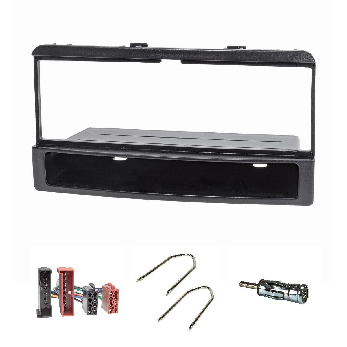 tomzz Audio 2415-026 Set di cornici radio compatibili con Ford Focus Fiesta Escort Cougar Puma Mondeo Transit con vano portaoggetti Adattatore radio ISO Antenna Adattatore ISO DIN Staffa di rilascio