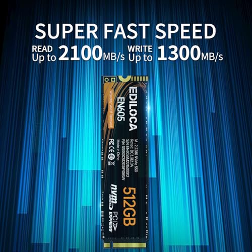 Image of Ediloca EN605 512GB M.2 SSD, NVMe1.3 PCIe Gen3 x4 SSD TLC, Internal Hard Drive, M.2 2280 - Read /Write Speed up to 2100 /1300 MB /s - Internal SSD Compatible with Laptop & PC Desktop