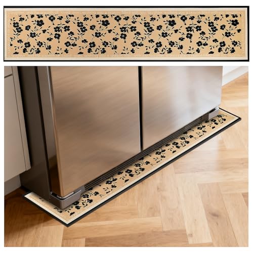 Image of Fridge Mat - 9.1 inch x 38.6 inchRefrigerator Mats with Water Absorbent, Leak-Proof Rubber Backing, Easy to Clean, Bohemian Design, Protect Floors from Spills (Floral)