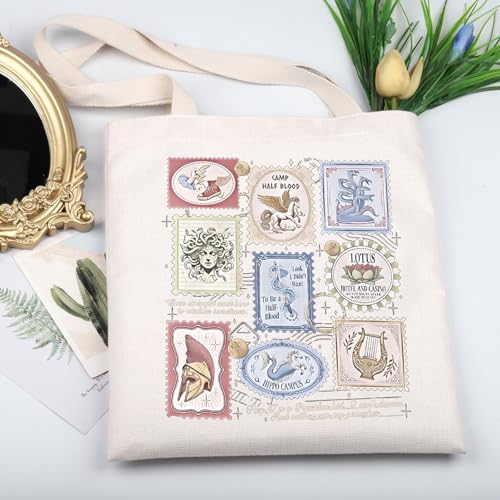 Bolso tote de tela con diseños de mitología griega, ideal para fans de Percy Jackson y los Héroes del Olimpo, regalo para lectores y amantes del cine miniatura 3