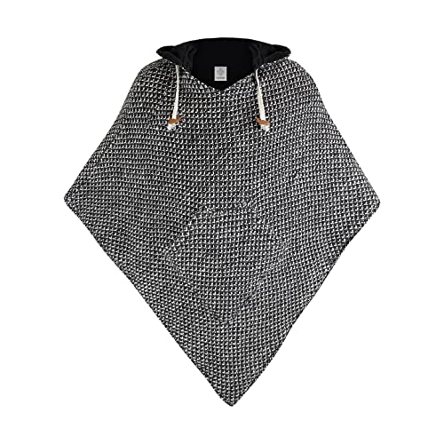 virblatt - Poncho Men | Wool & Fleece | Wool Poncho Men Wool Pancho Hooded Pancho Cape Hoodies Reversible Winter- Abajo Wool Black Flecked S-M
