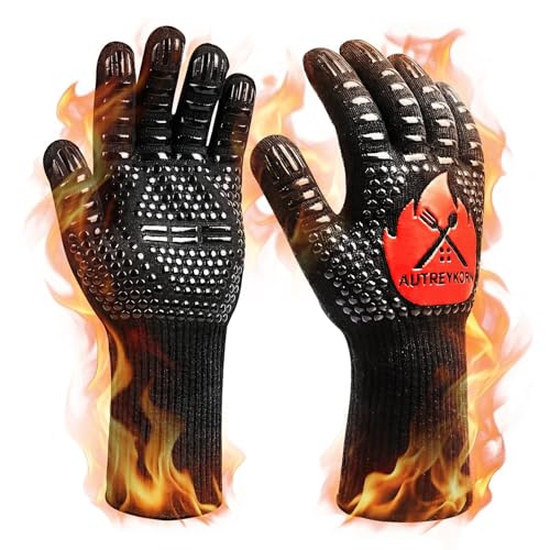 Autreykorn Gants de Cuisine et Barbecue - Gants de Four Résistants jusqu'à 800°C - en Aramid Ignifugé (EN407) - Antidérapantes - pour Cuisson,...