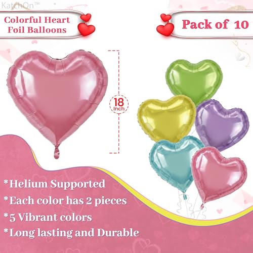 Image of KatchOn, Pastel Heart Balloons Set - 18 Inch, Pack Of 10 | Pride Conversation Heart Balloons, Pride Decorations | Pride Month Decorations