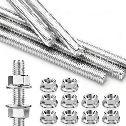 5 Pièces Tiges Filetées M8 x 200 mm DIN976 – Acier Inoxydable 304 à Filetage Complet avec 10 Écrous Hexagonaux pour Fixation Construction et Montage de...