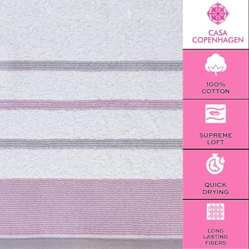 Image of Casa Copenhagen - Egyptian Cotton White Bay 6 Pcs Hand Towel (40 X 60 cm) Colour : Light Grey /Lavender