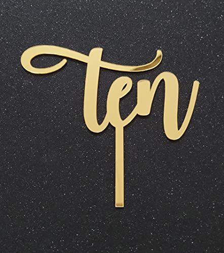 Image of Premium Golden Acrylic Cake Topper - Elegant Number Ten Decoration for 10th Birthday, Anniversary, and Celebrations