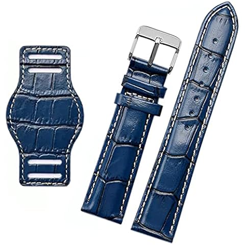 Strapseeker Tristan Bund Vintage 2-Way Bund Genuine Leather Strap- Premium Top Grain Replacement Watch Band for Men & Women- Colors Blue & Brown, Sizes 18mm 20mm 22mm (Blue, 20mm) Cover