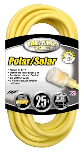 Southwire Polar/Solar Extra Heavy Duty Extension Cord, 25Ft, 10 Gauge, 3 Conductor, Lighted Ends,...