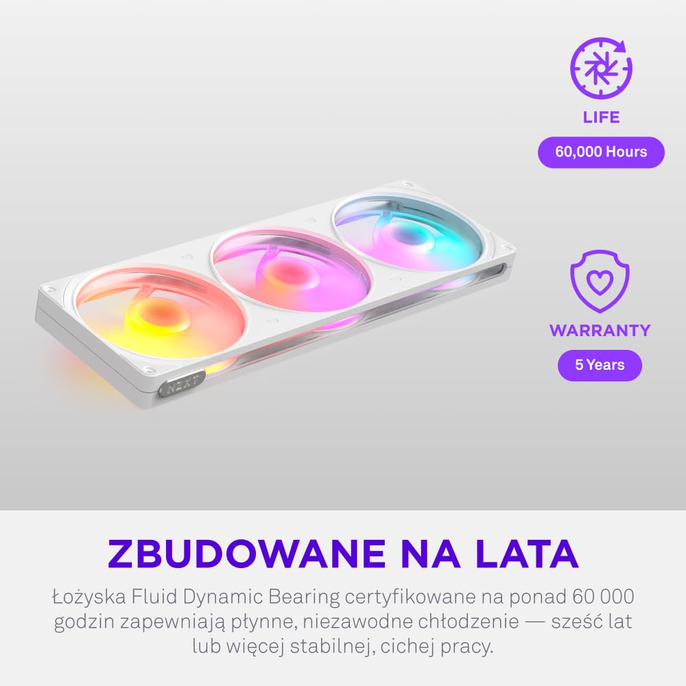 NZXT F360 RGB Reverse - Wentylator Odwrócony single-frame 360mm - Biały | Zestaw single-frame 360mm z trzema wentylatorami PWM RGB 120mm z odwróconymi łopatkami. Czysty airflow do zestawów na pokaz.