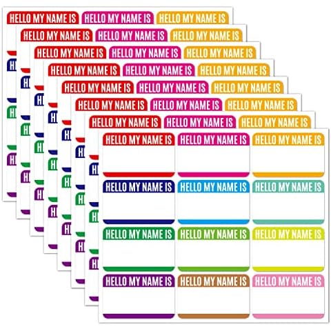 96pcs Name Tags, Hello My Name is Stickers 12 Colors，Name tag Stickers, Name Tags for Clothes, Themed Party Family Home School Office，Teachers and Mailing Cover