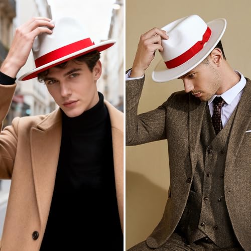 Image of BABEYOND 1920s Fedora Hat for Men Gatsby Wide Brim Fedora Hat Felt Panama Cap with Band for Women Men