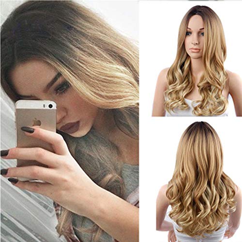 Peluca rubia larga rizada resistente al calor sintético Cosplay peluca completa para las mujeres del partido pelucas