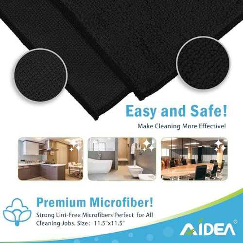 Image of AIDEA Microfiber Cleaning Cloth Black 24PK, Microfiber Towels 11.5x11.5 inch | Premium Car Cloths, Dusting Cloth Lint Free Cleaning Rags for SUVs, House, Kitchen, Workshops, Dish Cloths, Cleaning Supplies