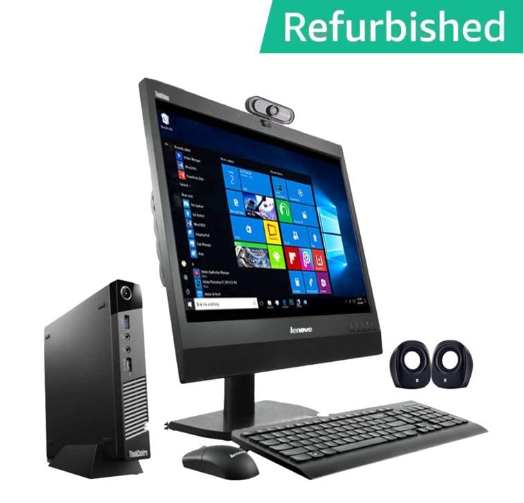 (Refurbished) Lenovo ThinkCenter AIO Desktop Set (Intel i5 4thGen/8GB/1TB HDD/19 inches HD Monitor+Keyboard+Mouse+Tiny CPU+FHD Webcam+Mic+Speakers+Wifi/Windows 10 Pro/MS Office/Black)