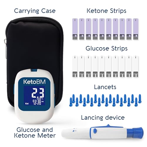 Image of KetoBM Blood Glucose & Ketone Monitoring System - Bluetooth Meter Kit with Free App, Starter Kit with Glucose & Ketone Test Strips & Lancets | Complete Blood Sugar & Keto Testing Kit