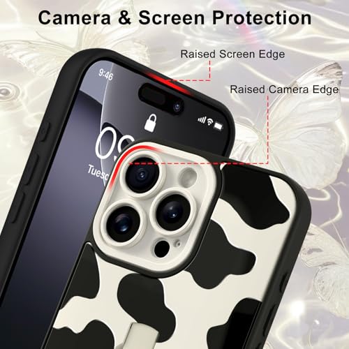 Image of for iPhone 16 Pro Max Case with Finger Strap Holder, Cute Cool Cow Print Pattern Design for Women Men, Shockproof Anti Scratch Hand Kickstand Protective Cover, White