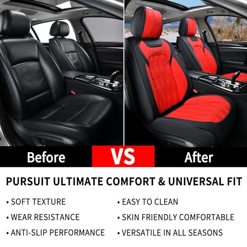 Image of Coverado Front Seat Covers for Cars, 2 Seats Luxury Premium Leather Seat Covers Car Seat Protectors with Embossed Pattern, Waterproof Automotive Seat Covers Universal Fit for Most Vehicles, Red&Black