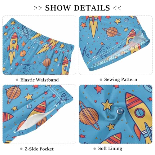 ALAZA Cartoon Solar System Planet Space Blue Pajama Shorts Sleep Shorts Pant Lounge Pajama Bottoms Elastic Waist with Pockets3