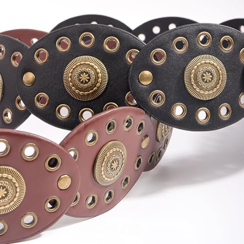 Vintage Western Leather Belt for Women - Round Biscuit Waist Belt with Concho Buckle - Boho Style Turquoise Belt for Dress4