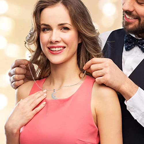 Sterling Silver Crescent Moon Star Necklace Cubic Zirconia Jewelry for Teen & Women Ladies Dainty 18" Chain3