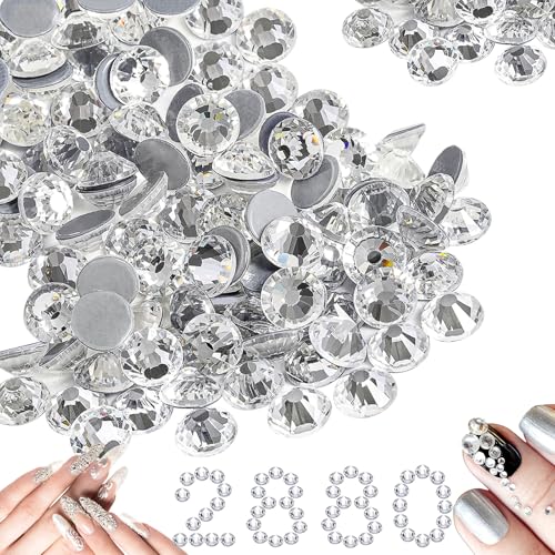 Hot Fix Diamantes,2880 PCS Crystal Hot Fix Rhinestones Rhinestones Diamantes de Cristal de Espalda Plano Diamantes de Imitación de Decoración para Ropa Zapatos DIY Manualidades