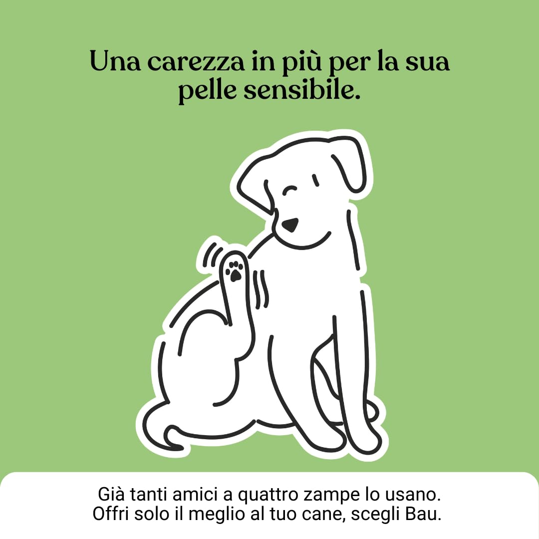 Bau Rimedio Dermatite Cane Anti-Prurito Allergie Stagionali, Alleviano il Prurito Cane, Ingredienti Naturali per la Salute della Pelle del Cane, Ideale per Cani con Pelle Arrossata -60cps