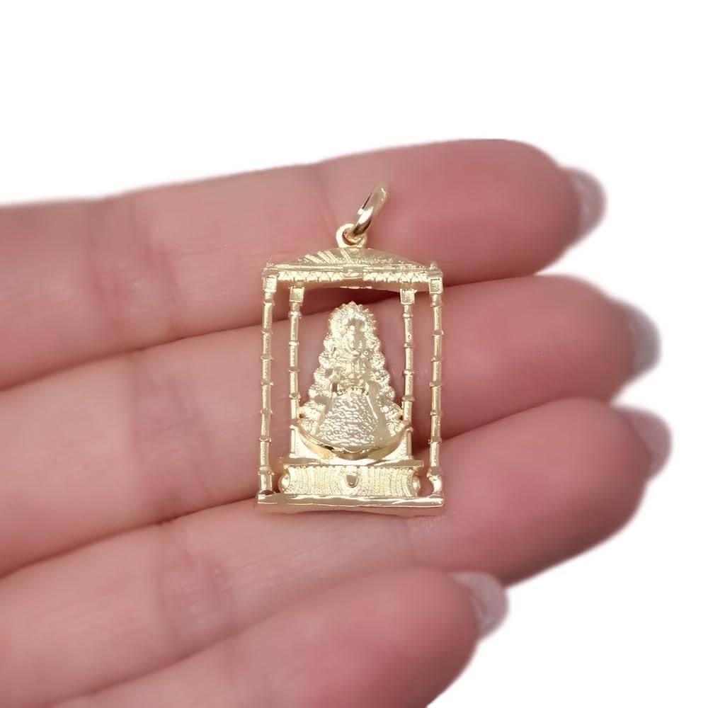 Virgen del Rocío Bajo Palio Colgante Plata Ley 925m maciza 29mm. chapado oro sobre Andas de Salida