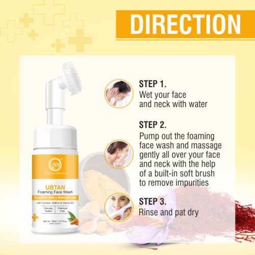 Image of Nuerma Science Ubtan Foaming Face Wash with Vitamin B3, Turmeric & Saffron for Tan Removal, Even Skin Tone, Skin Exfoliation, Remove Dark Spots, Remove Pigmentation & Even Skin Tone (150 ML)
