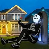 6.3 Ft Skeleton and Tombstone Inflatable Halloween Decor with Built-in LEDs, Outdoor Yard Decorations for Lawn Garden