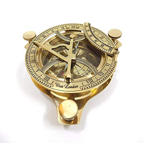 Antiquegifts2019 Reloj de Sol de latón Macizo - Brújula de Reloj de Sol de 4"- Astrolabio de navegación con Esfera Solar de latón Macizo Cover