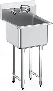 VEVOR Stainless Steel Prep & Utility Sink, 1 Compartment Free Standing Small Sink Include Faucet & legs,commercial Single Bowl Sinks for Garage, Restaurant, Kitchen, Laundry