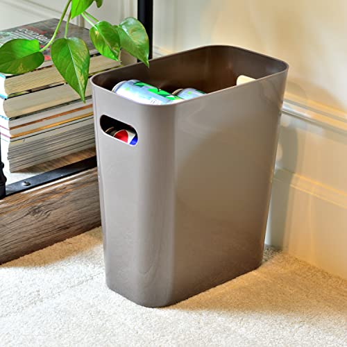 Image of Youngever 2 Pack 3 Gallon Slim Trash Can, Plastic Garbage Container Bin, Trash Bin with Handles for Home Office, Living Room, Study Room, Kitchen, Bathroom (Brown)