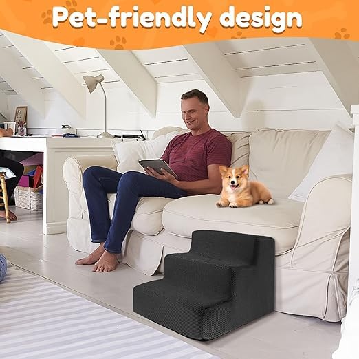 NIHUIFDPY Dog Steps for Bed 34x40x30cm, 3-Step High Density Foam Dog Stairs with Detachable Washable Cover & Non-Slip Bottom - Portable Pet Ladder for Small Dogs, Cats & Older Pets 4