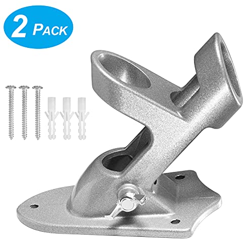 Bonwin Flag Pole Holder Brackets, 1" Flag Pole Mounting Bracket With Hardwares For House Wall Mount, 1" Inner Diameter, Two Positions & Aluminium Alloy, Rust Free Coated (Silver - 2 Pack) #TOP1