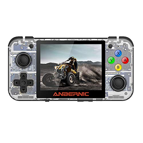 DREAMHAX RG350 Handheld Game Console with 3.5 Inch IPS Screen Preload 10000 Games Opendingux System, Video Games with 4770 Dual 1GHz / DDR2 512M / 16G + 32G, Gameboy Gifts for Kids (Transparent White)