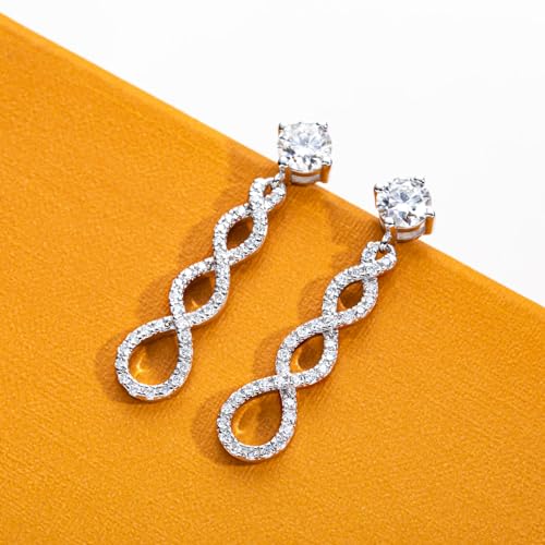 Moissanite Dangle Earrings Infinity Drop Earring for Women D Color VVS1 Clarity Round Brilliant Cut S925 Sterling Silver for Her Mom Wife with Certificate3
