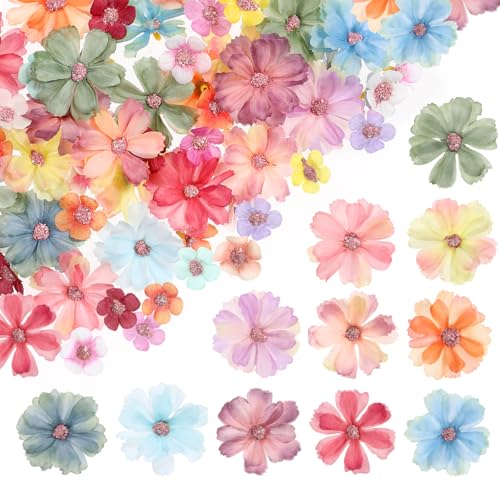 Xelsluthe 150Stück Kunstblumen Zum Basteln Deko Blumen Stoffblumen Kunstblumen Klein 3D Kunstblumen-Rosa Mini Kunstblumen-Deko Blütenköpfe Fake Blumendeko für DIY Hochzeit Tortendeko
