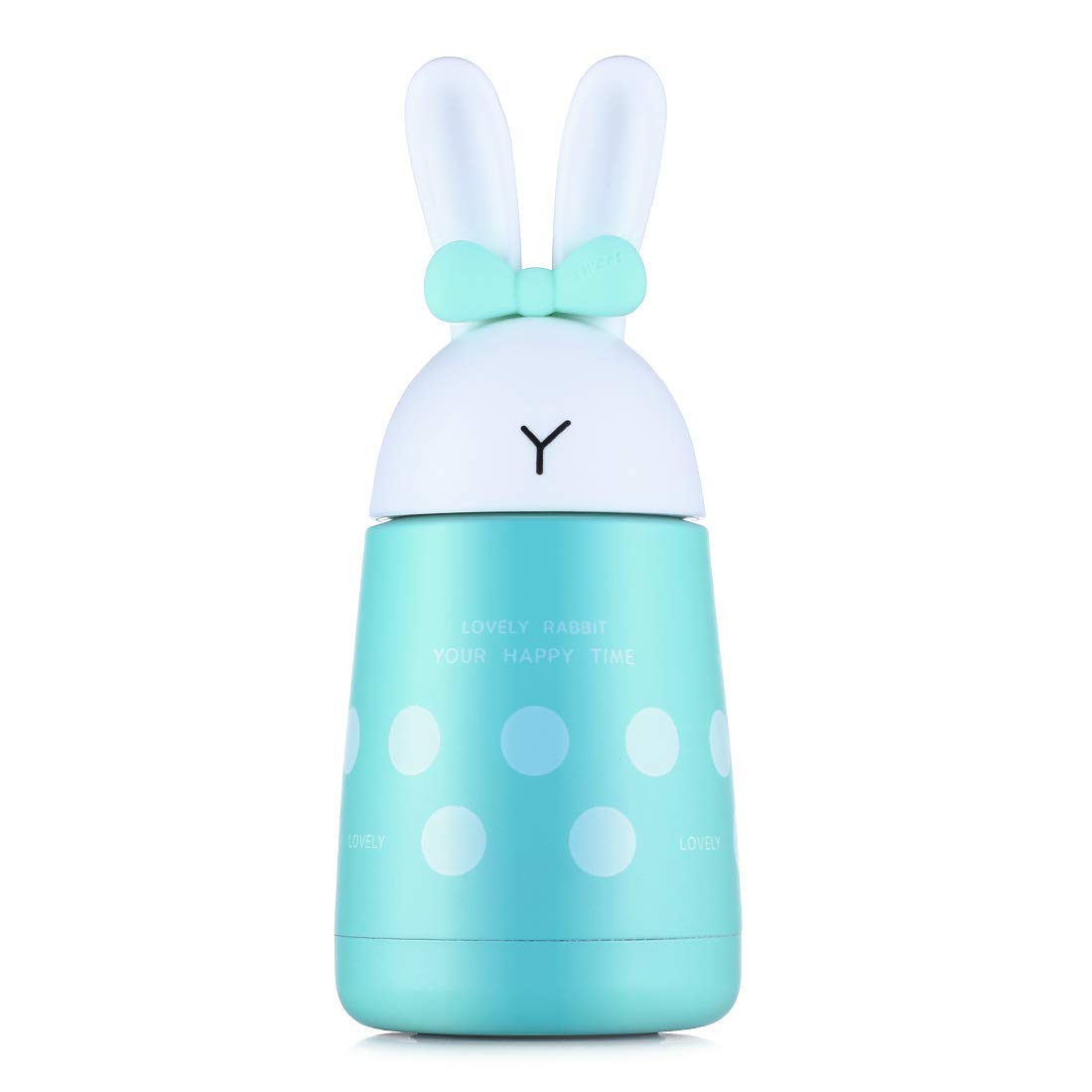 Polka Dot Bunny Stainless Steel Vacuum Insulated Water Bottle for Kids& Adults,Cute Rabbit Flask Travel Mug for Hot/Cold Beverage,Leak-Proof Mini Insulated Water Bottle 300ml/10.5oz (Polka Dot Teal)