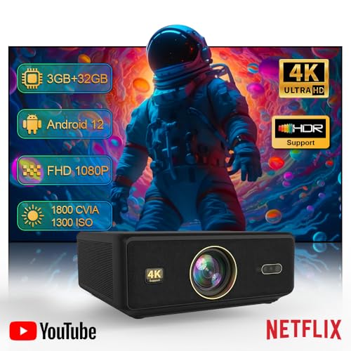 Image of (4K HDR10, 2500 ANSI, 30000 Lumen, HDMI ARC) TOPTRO Legend Gold AI (Japan) Projector 4K Ultra HD, Fully Sealed, 1080p Native, AI Auto Focus, Hotstar Prime Net - Flix Android 12 3G 32G
