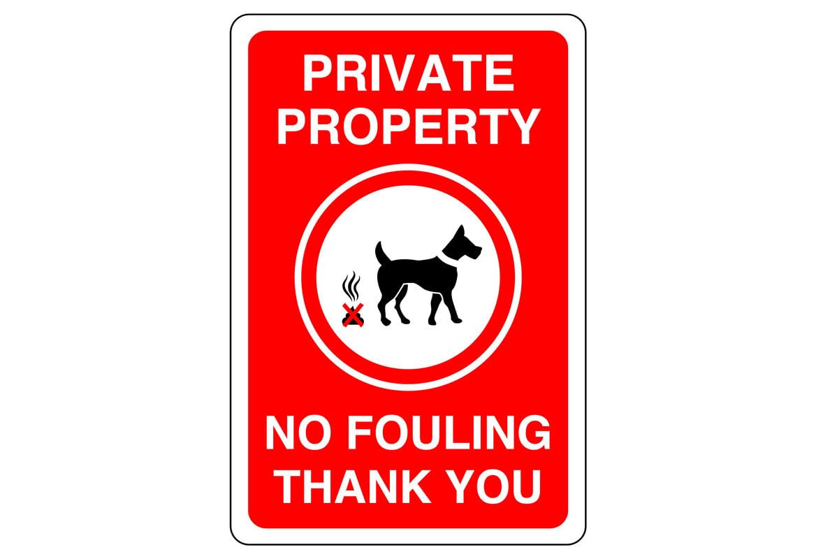 Safety First Display Ltd Red Private Property No Fouling Thank You - High Tack Self-Adhesive Sticker (400Mm X 300Mm) Viewing Distance Within 14M.