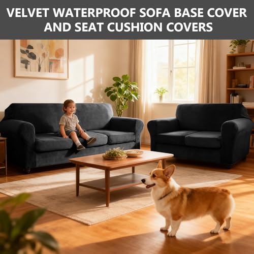 Housse de canapé imperméable noire pour salon familial dynamique avec animaux