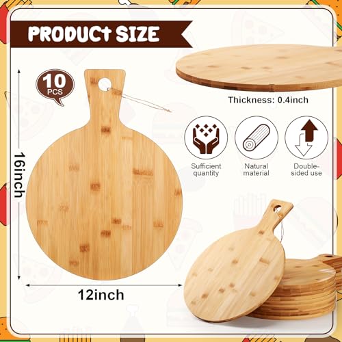 Juego de 10 tablas redondas de cortar de bambú con mango miniatura 2