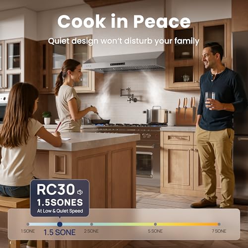 Image of VIKIO HOME Under Cabinet Range Hood 30 Inch,Range Hood 900-CFM,1.5 Sones Quiet Dual Turbine Motor,Stainless Steel Vent Hood with 3 Speed Exhaust Fan,Safe Baffle Filters for Kitchen Stove