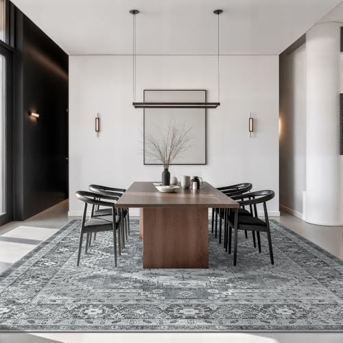 Rugland 6x9 Rug - Stain Resistant Washable Rug, Anti Slip Backing Rugs for Living Room, Vintage Tribal Area Rugs (TPR07-Grey, 6'x9')