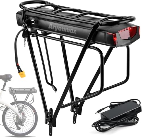 🔋 [36V 15Ah Batteria per Bicicletta Elettrica:] con portapacchi posteriore e caricabatterie 42V 2A, Celle batterie di grado A e BMS integrati, corrente di scarica costante massima di 25A, per motore da 36 V/ 750W 500W 350W 250W (0-750W). per biciclette da 26 27,5 28 29 pollici. Include connettori di scarica XT60 e Anderson.