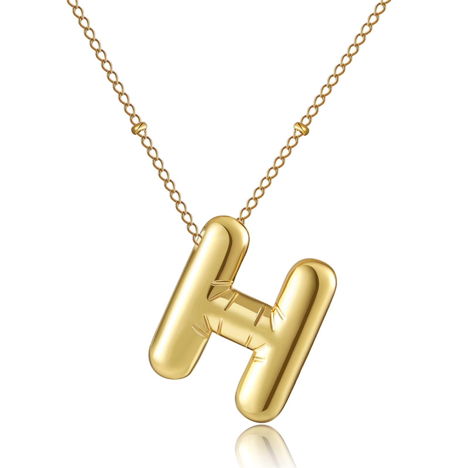 RWQIAN Initial Necklaces for Women Bubble,Gold Plated Initial A-Z Alphabet Pendant Necklace,Dainty Letter Puffy Name Personalized Jewelry Gifts for