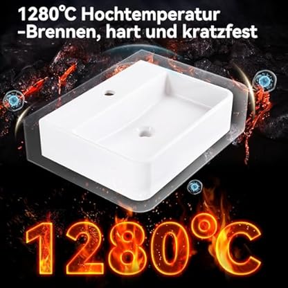 HOROW Waschbecken Gäste Wc Waschtisch, Aufsatzwaschbecken mit Hahnloch ohne Überlauf, Klein WaschschaleKeramik Weiss Rechteckig 38x26cm, Handwaschbecken Klein Gäste WC – Bild 4